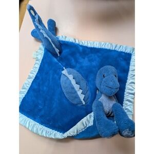 My Banky Plush Baby Blanket Lovey Chops Dinosaur Satin Trim Lori Turner Blue Bab
